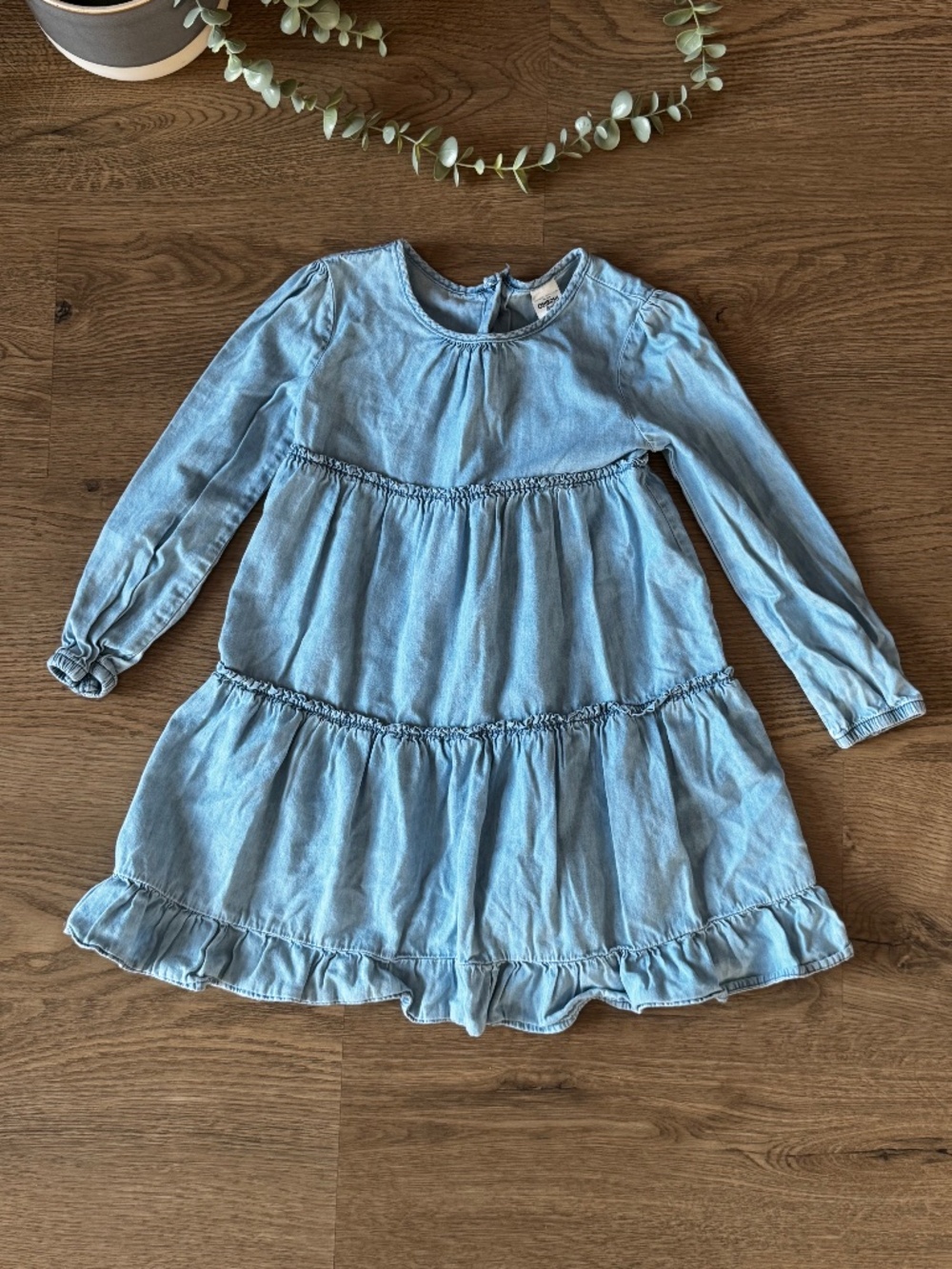 OshKosh B'gosh Girls Chambray Tiered Dress Size 4T Long Sleeve Ruffle Hem Blue